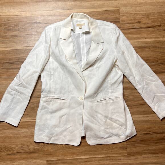 Michael Kors Relaxed Long White Linen Blazer Ruched 3/4 Sleeves Size XL - Picture 1 of 7